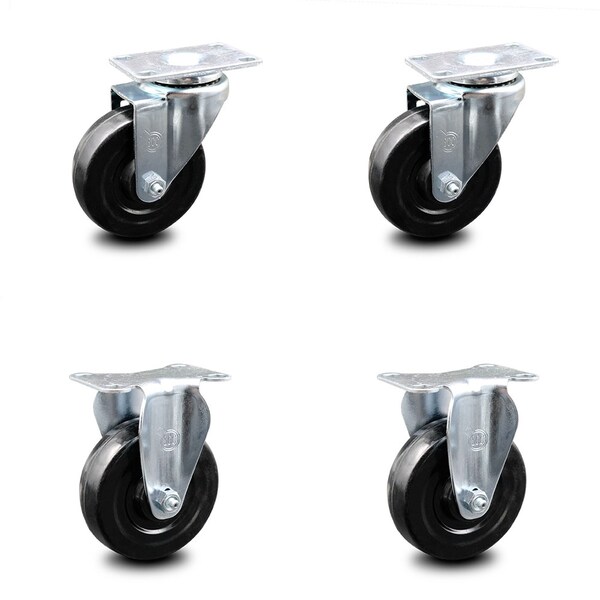 4 Inch Hard Rubber Wheel Swivel Top Plate Caster Set with 2 Rigid